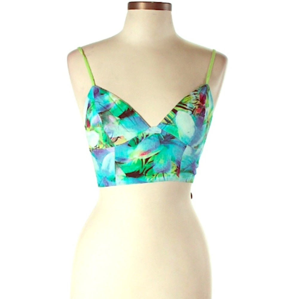 NWT LF Stores Tropical Floral Bralette Crop Top- Aqua & Green- Size 8